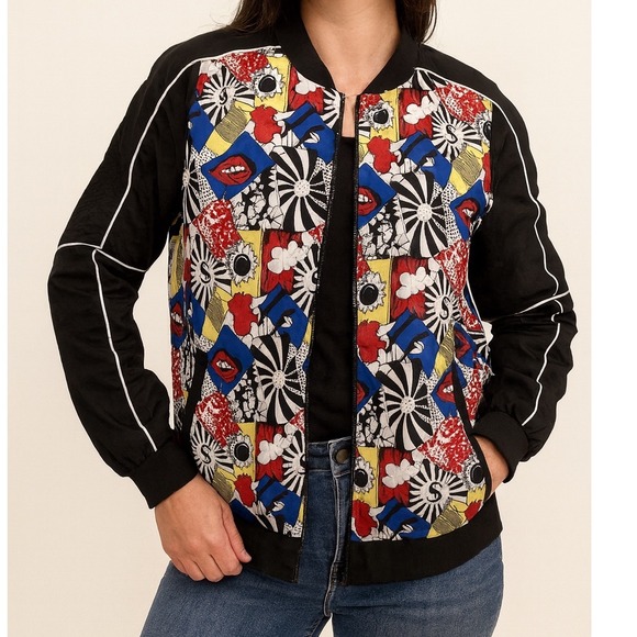 G-Net Mens Multicolor Graphic Bomber Jacket Size‎ S Casual Spring - Picture 1 of 7